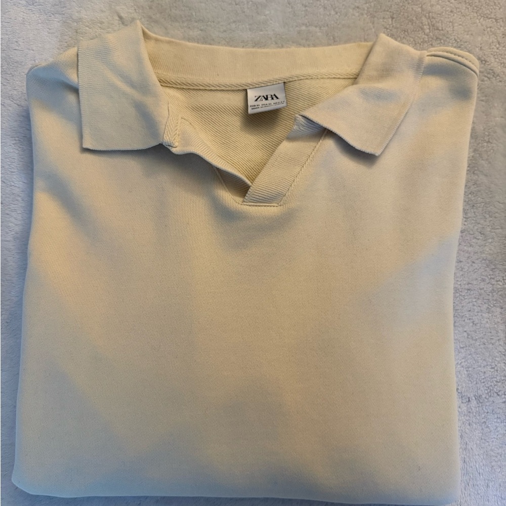 Zara Men's Beige Long Sleeve Polo Shirt XL